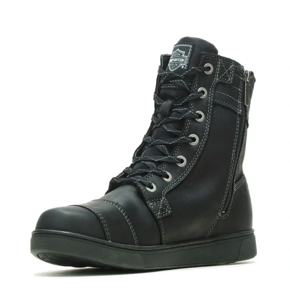 HARLEY DAVIDSON Mens Black Leather Moto Boots